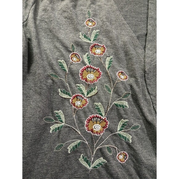 Style & Co XL Grey Floral Embroidered Drape Open Cardigan Sweater Boho - Picture 3 of 4